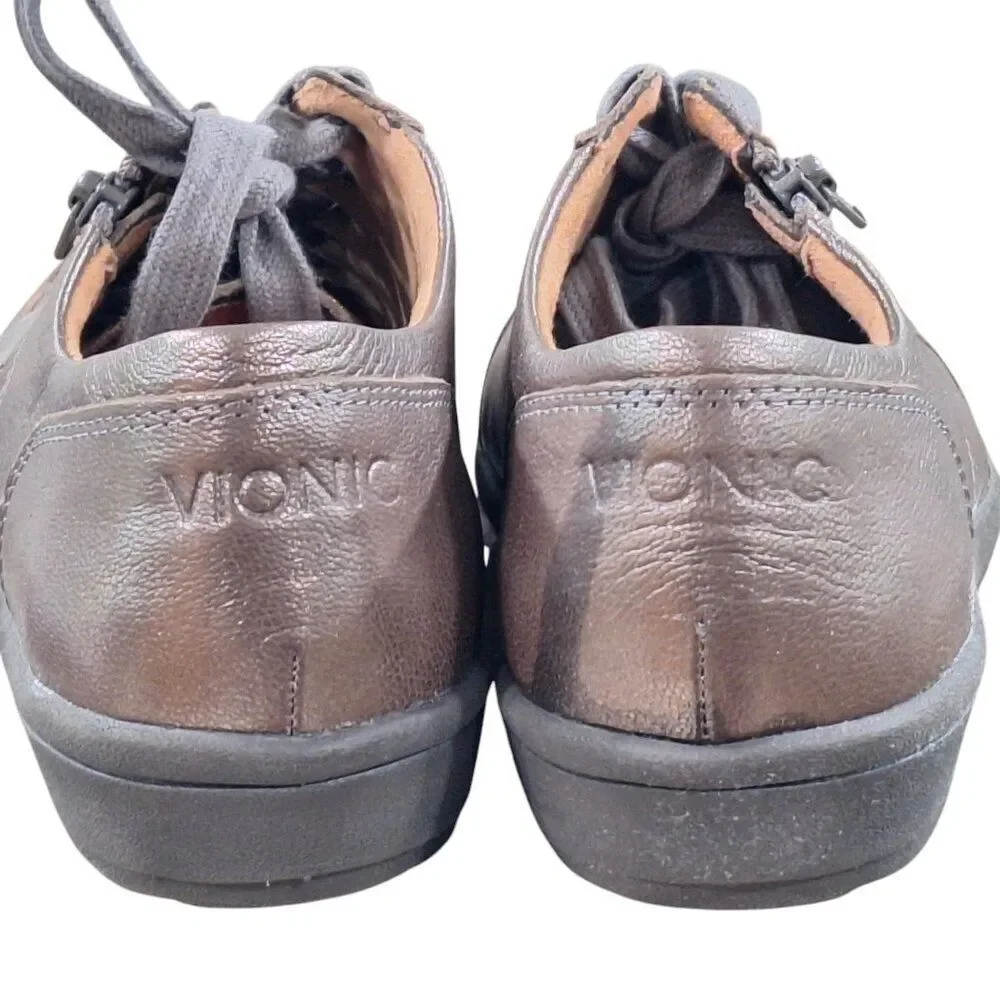 Vionic Abigail Metallic Leather Comfort Sneakers Size 7.5 Zipper needs insole